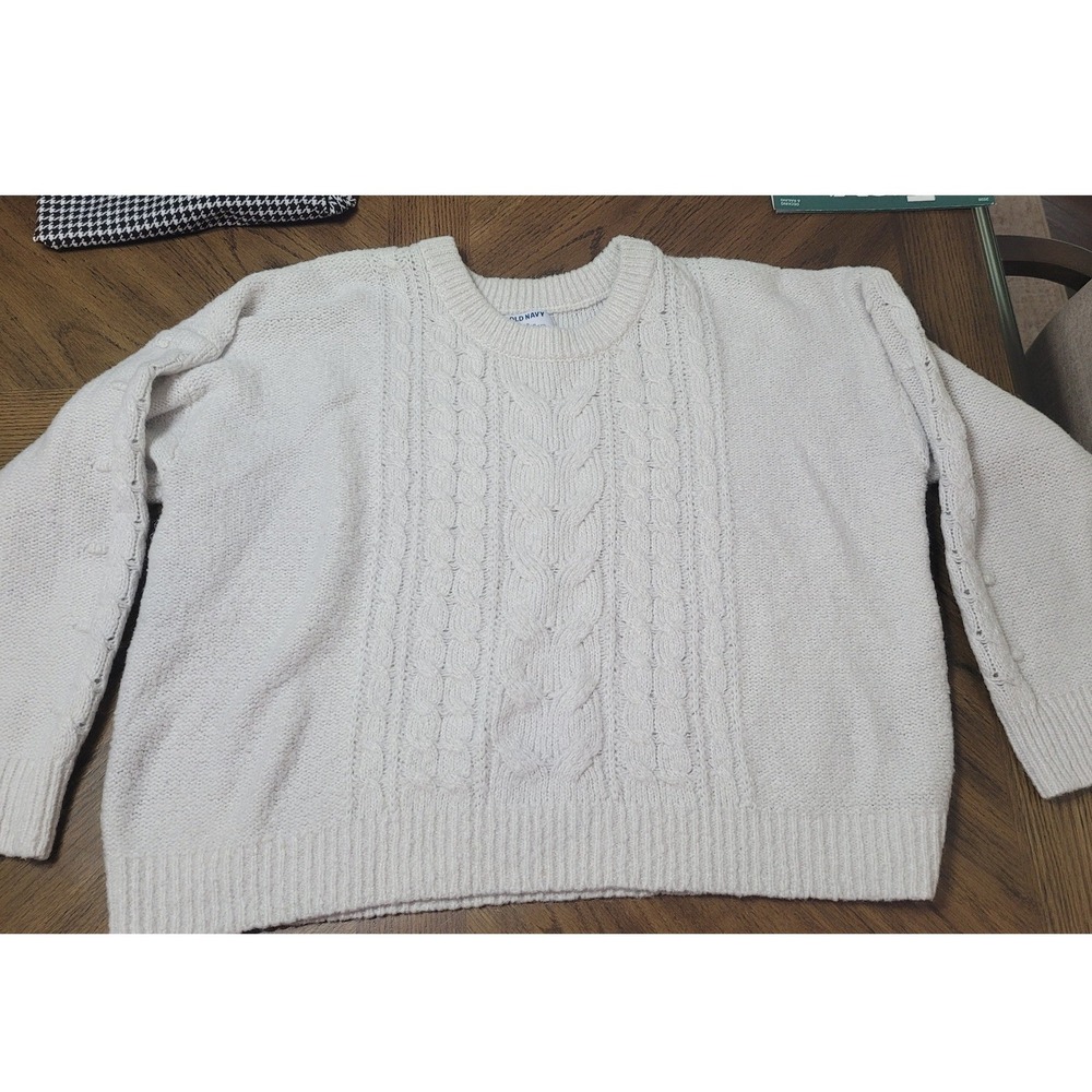 Old Navy Womens XL Cream White Cable Knit Crewneck Recycled Pullover Sweater